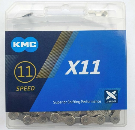 Łańcuch KMC X11 118 ogniw + spinka srebrno-szary BOX