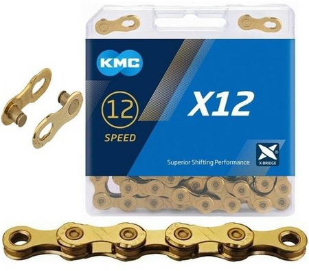 Łańcuch KMC X12 złoty Ti-N Gold 12rz 126ogniw + spinka